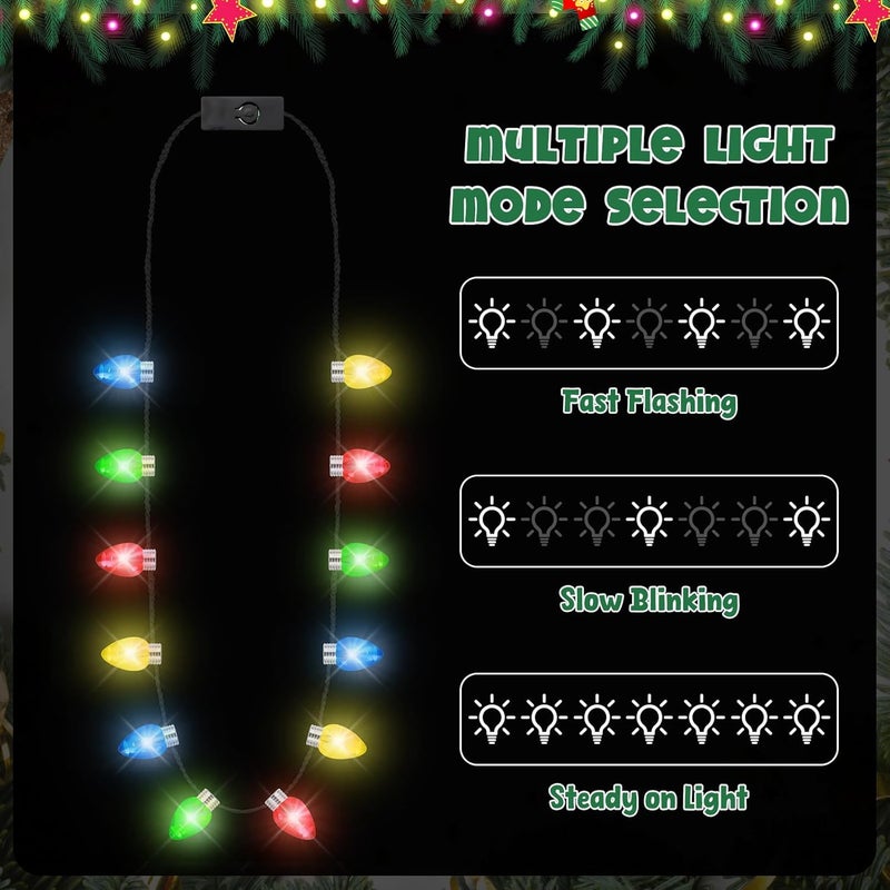 Traplace Store 8 Pack Christmas Necklace Lights, 12 Glowing Bulbs Christmas Accessories with 3 Modes, Colorful Christmas Necklace, LED Xmas Party Favors for Ugly Sweater Contest Family Reunion Holiday Celebrations - Image 2